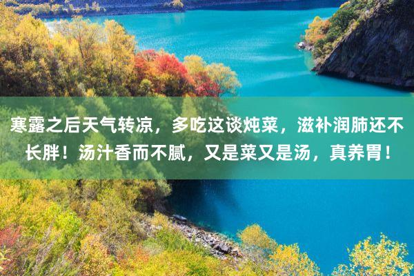 寒露之后天气转凉，多吃这谈炖菜，滋补润肺还不长胖！汤汁香而不腻，又是菜又是汤，真养胃！